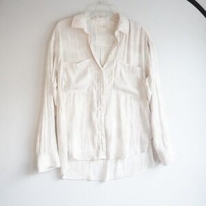 We The Free Satin Off White Tonal Tie Dye Button Down Shirt Small OB538908